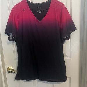 Koi Women's Pink and Black Ombre Scrub Top